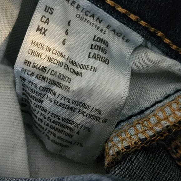 American Eagle Skinny Jeans 6 Long – Dark Wash Raw Hem Super Stretch Mid Rise - Picture 11 of 12